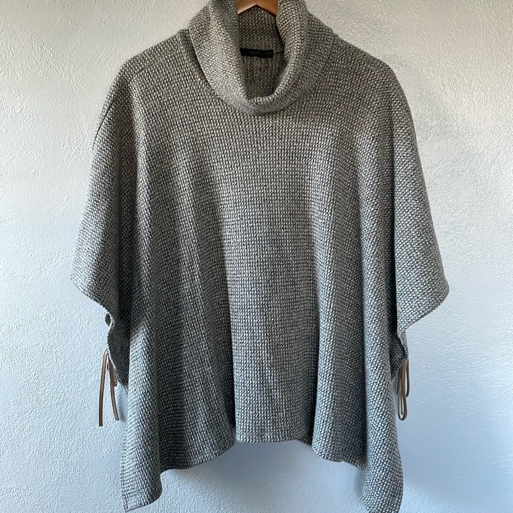 THML Gray/Brown Turtleneck Open Side Poncho With Faux Leather Ties XS/S‎